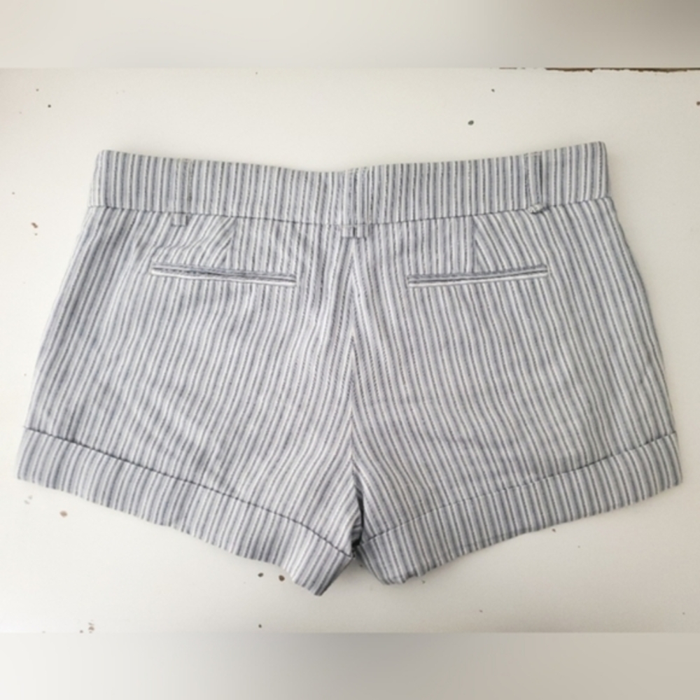 BCBG linen shorts white blue striped cotton chino nautical vacation preppy S 4